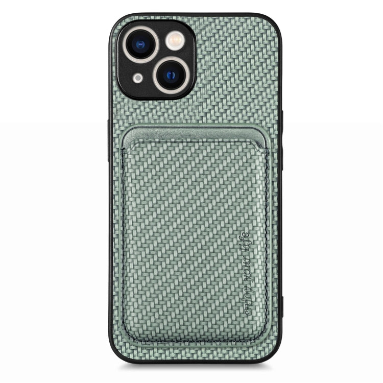 For iPhone 16 Plus Carbon Fibre Leather Card Magsafe Phone Case