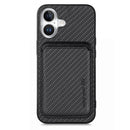 For iPhone 16 Carbon Fibre Leather Card Magsafe Phone Case