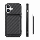 For iPhone 16 Carbon Fibre Leather Card Magsafe Phone Case