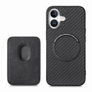For iPhone 16 Carbon Fibre Leather Card Magsafe Phone Case