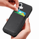 For iPhone 16 Carbon Fibre Leather Card Magsafe Phone Case