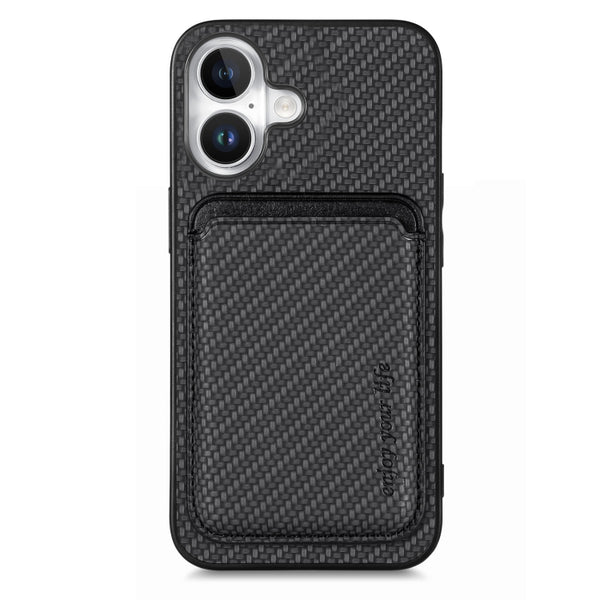 For iPhone 15 Pro Max Carbon Fibre Leather Card Magsafe Phone Case