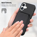 For iPhone 16 Carbon Fibre Leather Card Magsafe Phone Case