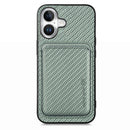 For iPhone 16 Carbon Fibre Leather Card Magsafe Phone Case