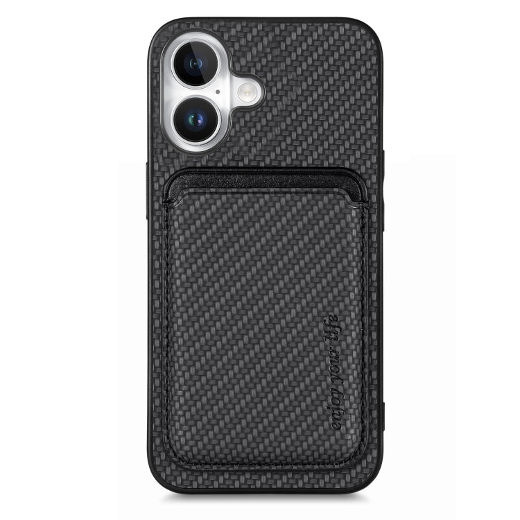 For iPhone 16 Plus Carbon Fibre Leather Card Magsafe Phone Case