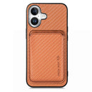 For iPhone 15 Carbon Fibre Leather Card Magsafe Phone Case