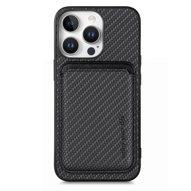 For iPhone 16 Plus Carbon Fibre Leather Card Magsafe Phone Case