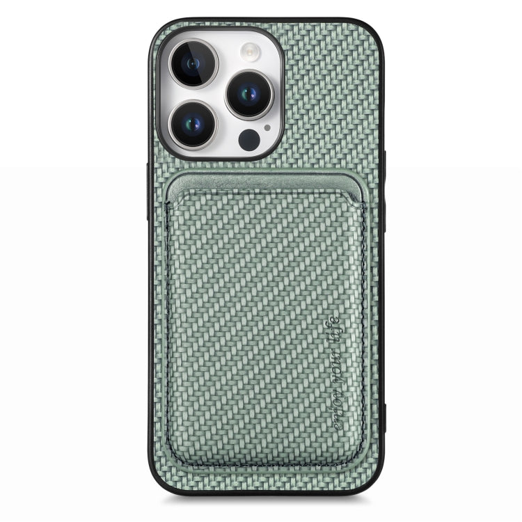 For iPhone 16 Plus Carbon Fibre Leather Card Magsafe Phone Case