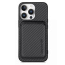 For iPhone 15 Carbon Fibre Leather Card Magsafe Phone Case