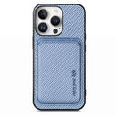 For iPhone 15 Carbon Fibre Leather Card Magsafe Phone Case