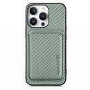 For iPhone 15 Carbon Fibre Leather Card Magsafe Phone Case