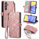 For Samsung Galaxy A15 Zipper Wallet Side Buckle Leather Phone Case