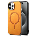 For iPhone 15 Pro Max Solid Colour Retro Magsafe PU Back Cover Phone Case