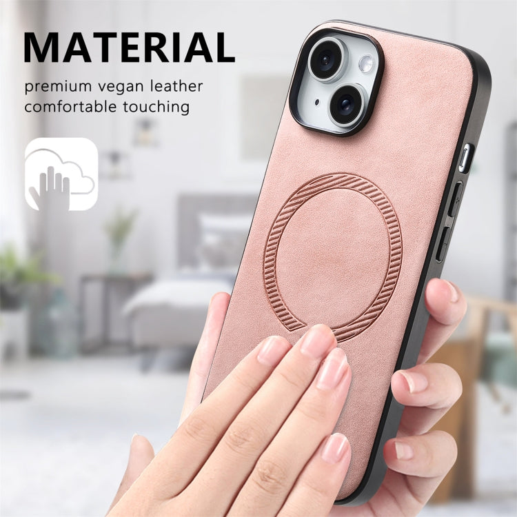 For iPhone 14 Plus Solid Colour Retro Magsafe PU Back Cover Phone Case