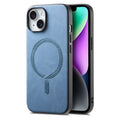 For iPhone 14 Solid Colour Retro Magsafe PU Back Cover Phone Case
