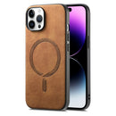 For iPhone 14 Solid Colour Retro Magsafe PU Back Cover Phone Case