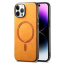 For iPhone 14 Solid Colour Retro Magsafe PU Back Cover Phone Case
