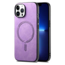 For iPhone 14 Solid Colour Retro Magsafe PU Back Cover Phone Case