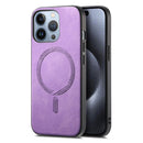 For iPhone 15 Solid Colour Retro Magsafe PU Back Cover Phone Case