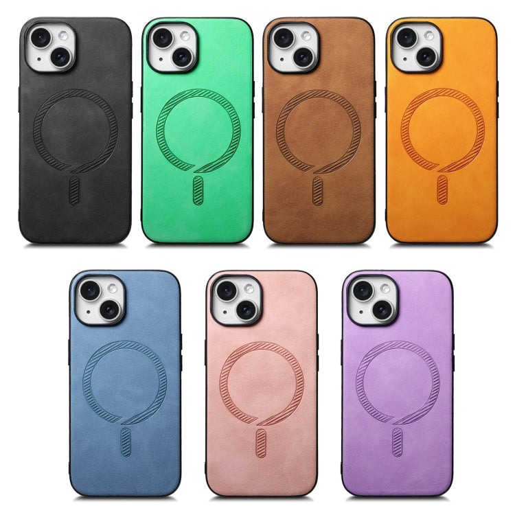 For iPhone 14 Plus Solid Colour Retro Magsafe PU Back Cover Phone Case