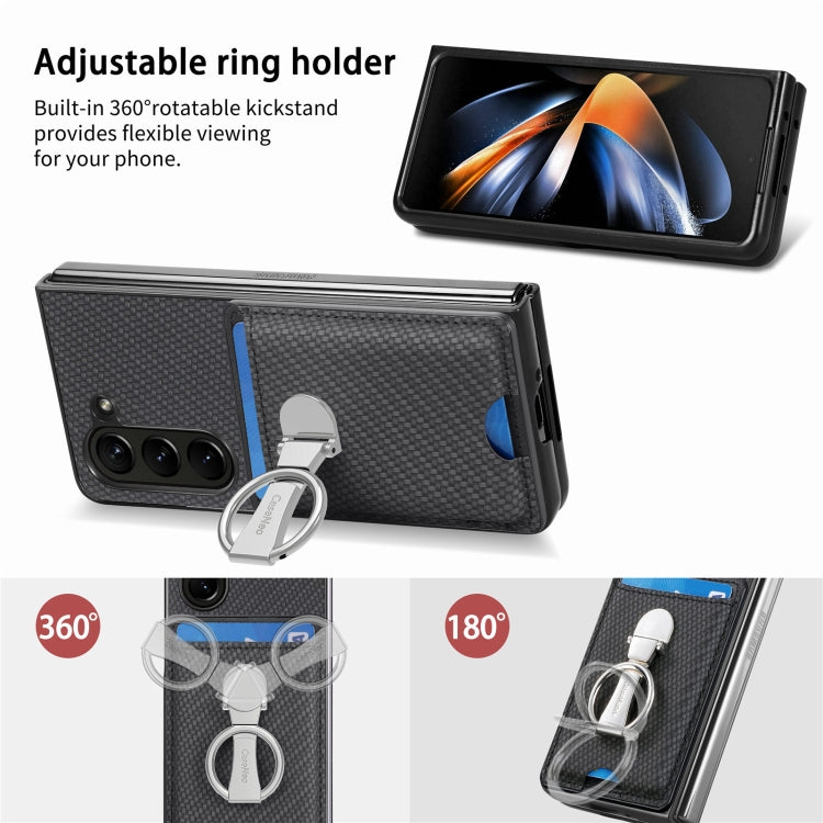 For Samsung Galaxy Z Fold 6 Carbon Fibre Card Wallet Fold Ring Holder Phone Case