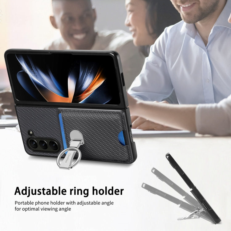 For Samsung Galaxy Z Fold 6 Carbon Fibre Card Wallet Fold Ring Holder Phone Case