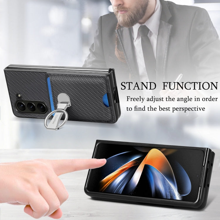 For Samsung Galaxy Z Fold 6 Carbon Fibre Card Wallet Fold Ring Holder Phone Case