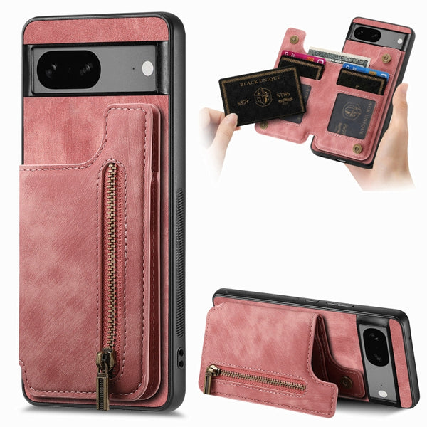 Retro Leather Zipper Wallet Back Phone Case