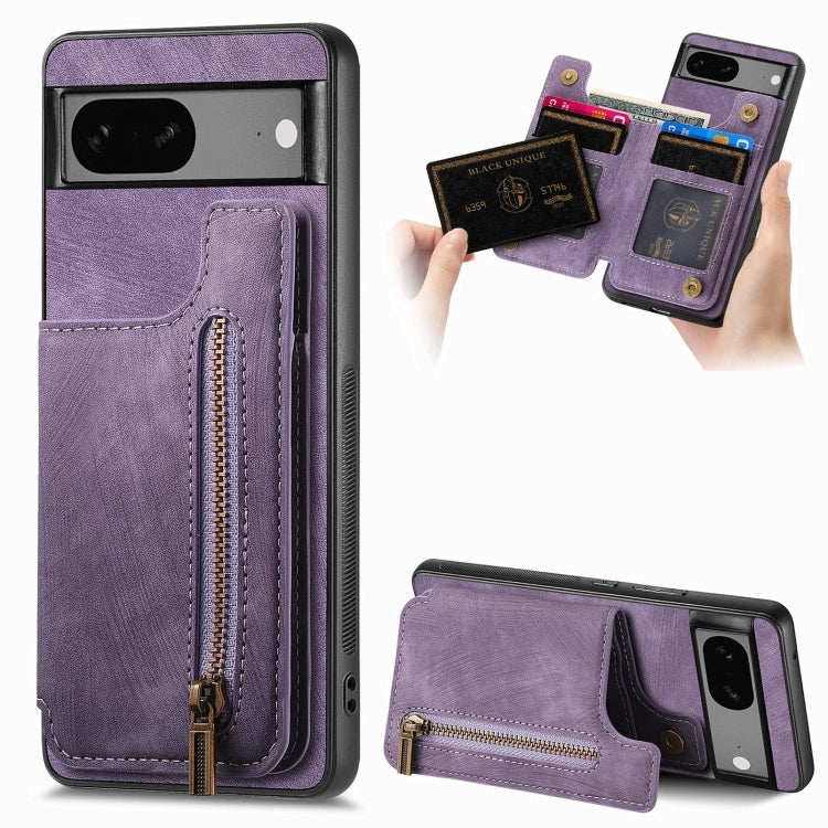 Retro Leather Zipper Wallet Back Phone Case