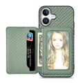 For iPhone 16 Carbon Fiber Magnetic Card Wallet RFID Blocking Phone Case