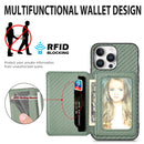 For iPhone 16 Carbon Fiber Magnetic Card Wallet RFID Blocking Phone Case