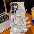 For Samsung Galaxy S26 Ultra 5G Electroplated Texture Magnetic Holder Shockproof Phone Case