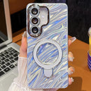 Electroplated Glitter Lens Film Texture Magnetic Metal Pivot Holder Shockproof Phone Case, For Samsung Galaxy S25 5G