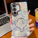 Electroplated Glitter Lens Film Texture Magnetic Metal Pivot Holder Shockproof Phone Case, For Samsung Galaxy S25 5G
