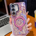 Electroplated Glitter Lens Film Texture Magnetic Metal Pivot Holder Shockproof Phone Case, For Samsung Galaxy S25 5G