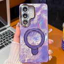 Electroplated Glitter Lens Film Texture Magnetic Metal Pivot Holder Shockproof Phone Case, For Samsung Galaxy S25+ 5G