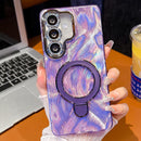 Electroplated Glitter Lens Film Texture Magnetic Metal Pivot Holder Shockproof Phone Case, For Samsung Galaxy S25+ 5G