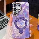Electroplated Glitter Lens Film Texture Magnetic Metal Pivot Holder Shockproof Phone Case, For Samsung Galaxy S25 Ultra 5G