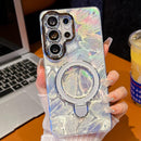 Electroplated Glitter Lens Film Texture Magnetic Metal Pivot Holder Shockproof Phone Case, For Samsung Galaxy S25 Ultra 5G