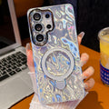 Electroplated Glitter Lens Film Texture Magnetic Metal Pivot Holder Shockproof Phone Case, For Samsung Galaxy S25 Ultra 5G