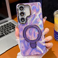 Electroplated Glitter Lens Film Texture Magnetic Metal Pivot Holder Shockproof Phone Case, For Samsung Galaxy S24 FE 5G