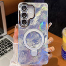 Electroplated Glitter Lens Film Texture Magnetic Metal Pivot Holder Shockproof Phone Case, For Samsung Galaxy A15 5G