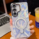 Electroplated Glitter Lens Film Texture Magnetic Metal Pivot Holder Shockproof Phone Case, For Samsung Galaxy A15 5G