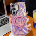 Electroplated Glitter Lens Film Texture Magnetic Metal Pivot Holder Shockproof Phone Case, For Samsung Galaxy A15 5G