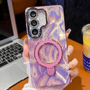 Electroplated Glitter Lens Film Texture Magnetic Metal Pivot Holder Shockproof Phone Case, For Samsung Galaxy A15 5G