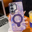 Electroplated Glitter Lens Film Texture Magnetic Metal Pivot Holder Shockproof Phone Case, For Samsung Galaxy A35 5G