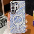 Electroplated Glitter Lens Film Texture Magnetic Metal Pivot Holder Shockproof Phone Case, For Samsung Galaxy S24 Ultra 5G