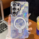 Electroplated Glitter Lens Film Texture Magnetic Metal Pivot Holder Shockproof Phone Case, For Samsung Galaxy S24 Ultra 5G