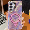 Electroplated Glitter Lens Film Texture Magnetic Metal Pivot Holder Shockproof Phone Case, For Samsung Galaxy S24 Ultra 5G