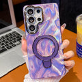 Electroplated Glitter Lens Film Texture Magnetic Metal Pivot Holder Shockproof Phone Case, For Samsung Galaxy S24 Ultra 5G